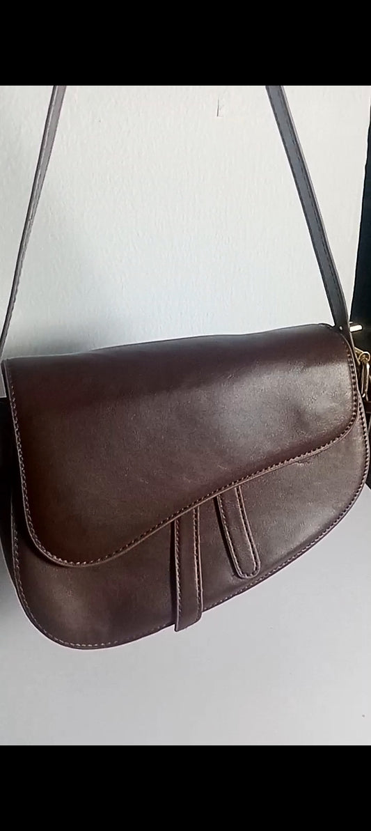 F&S Crossbody Flap Shoulder PU Leather Brown Saddle Bag