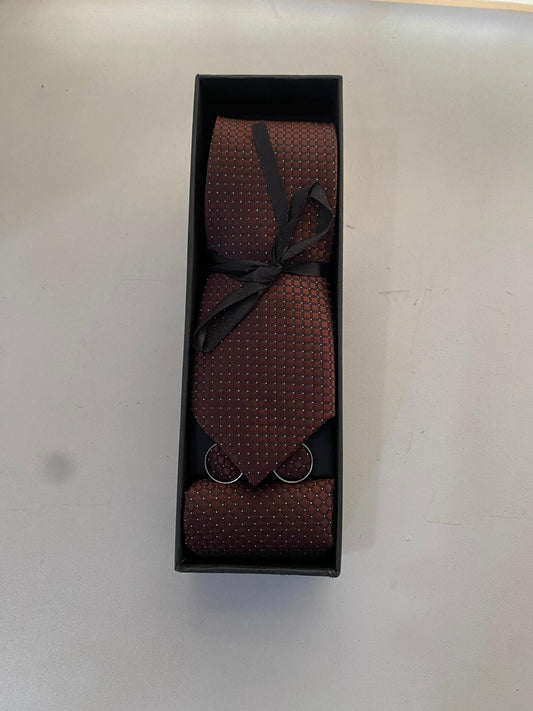 T&C 3pcs / set paisley patterned neck tie, cufflinks and pocket square - Dotted sliver design