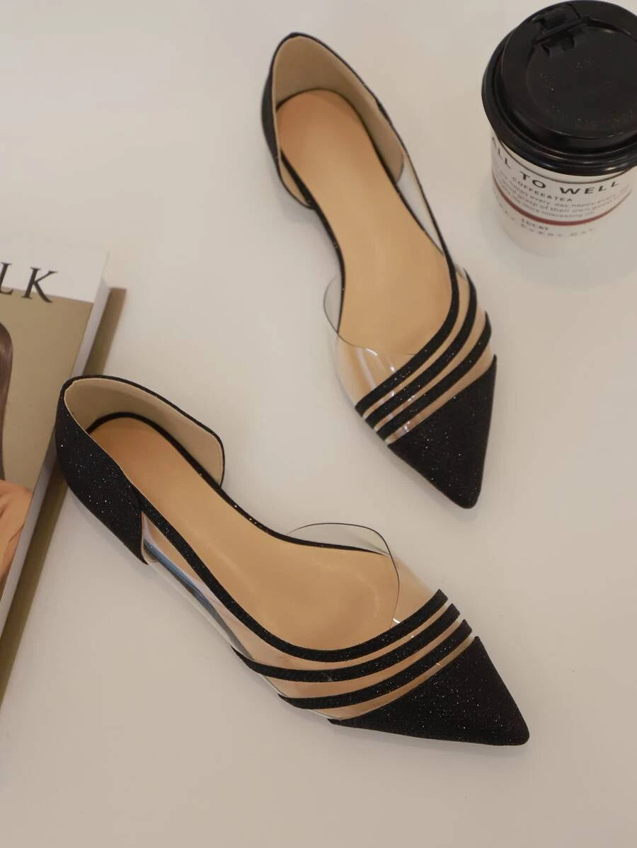 SHEIN Women Clear Detail Glitter Decor Flats Fashionable Point Toe Fl Your Daily Store Online