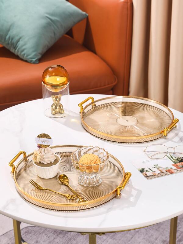 SHEIN 1pc Round Food Tray, Minimalist PS Double Handle Food Tray For Dinner Table