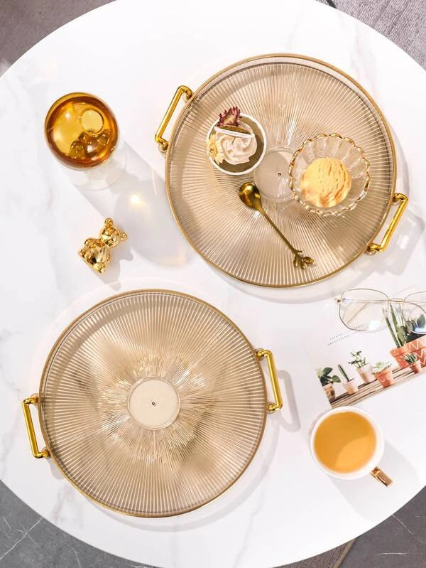 SHEIN 1pc Round Food Tray, Minimalist PS Double Handle Food Tray For Dinner Table