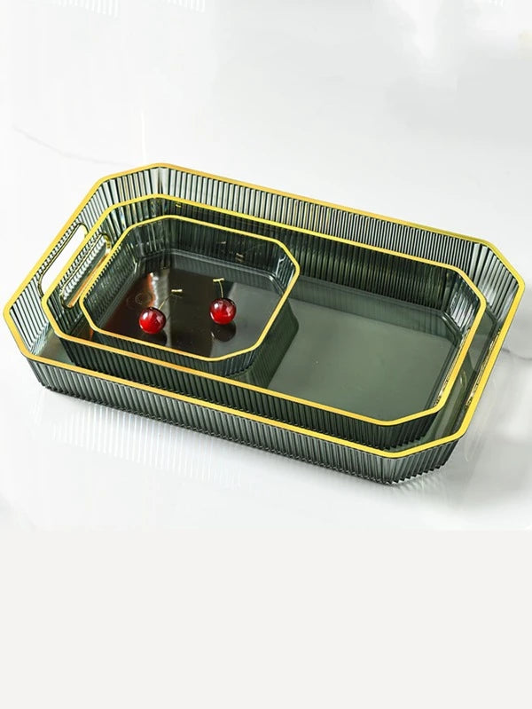 SHEIN 1pc PET Tray, Modern Two Tone Geometric Food Tray For Table