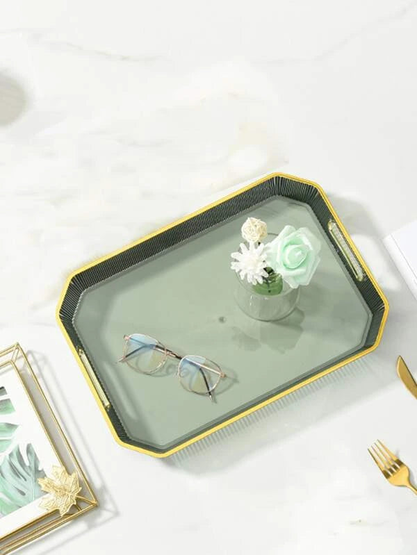 SHEIN 1pc PET Tray, Modern Two Tone Geometric Food Tray For Table
