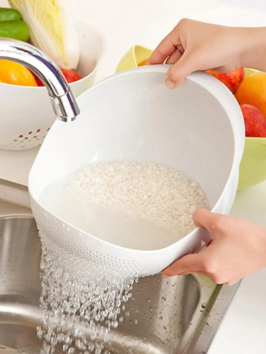 1pc Rice Washing Drain Basket- White