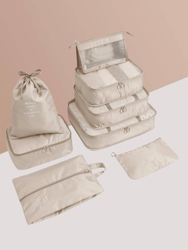 8pcs/set Slogan Graphic Storage Bag - Beige