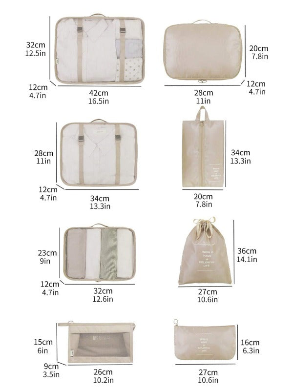 8pcs/set Slogan Graphic Storage Bag - Beige