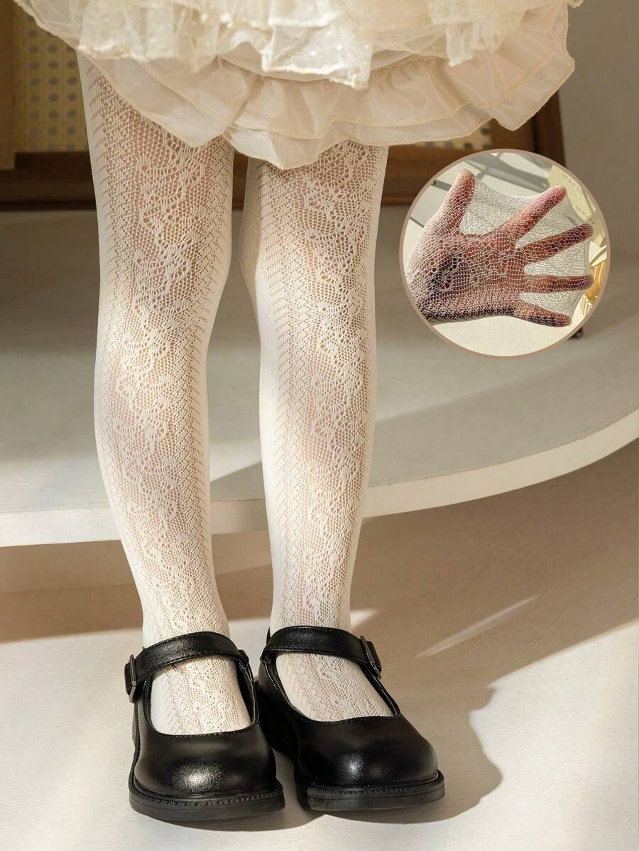 SHEIN 1pc Children's Mesh Heart Pattern Pantyhose Tights Suitable For Daily Wear