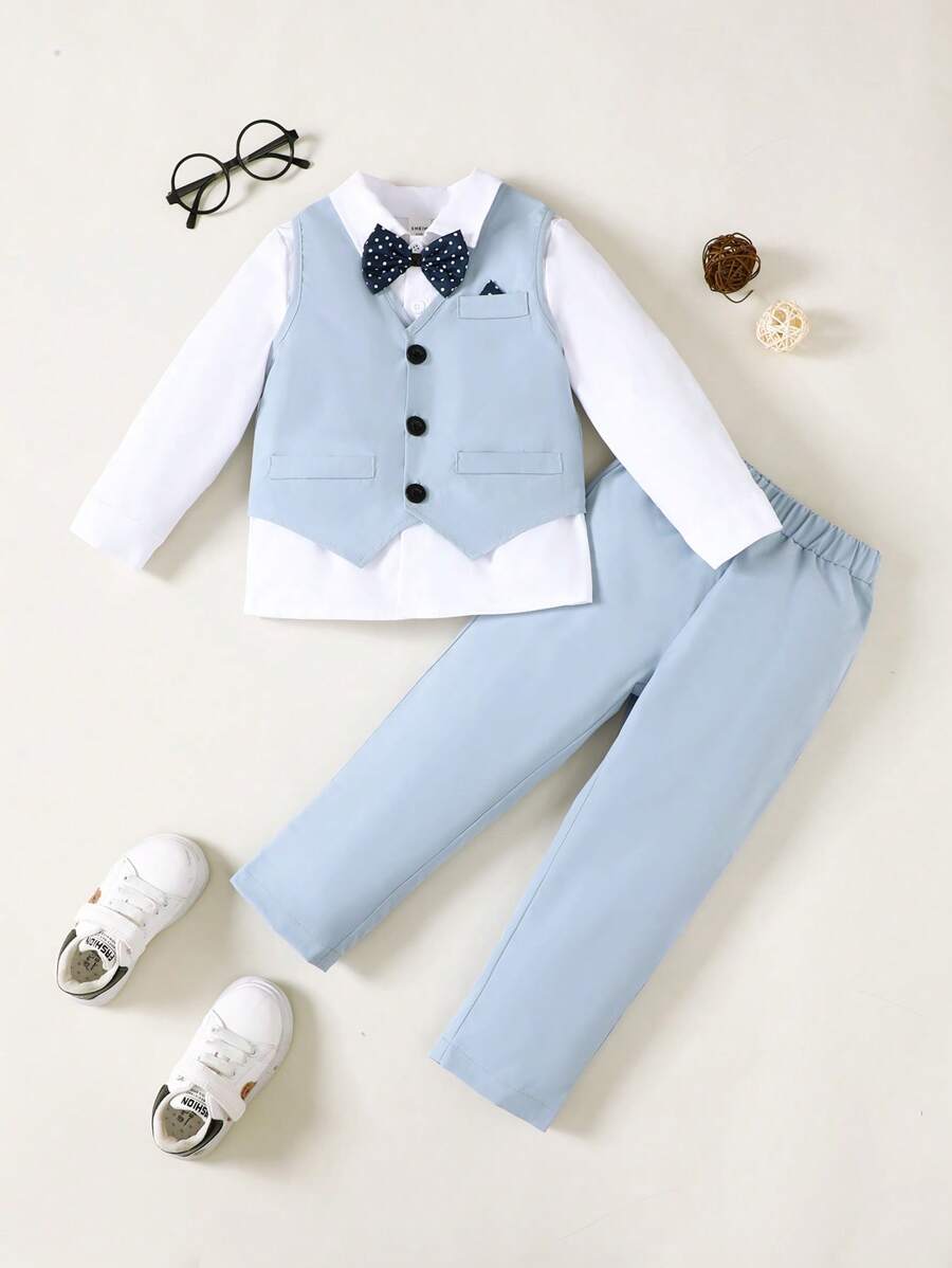 SHEIN Multiple-Piece Gentleman Suit With Necktie, Vest, And Dress Pants For Young Boy , Autumn Winter New Arrival
