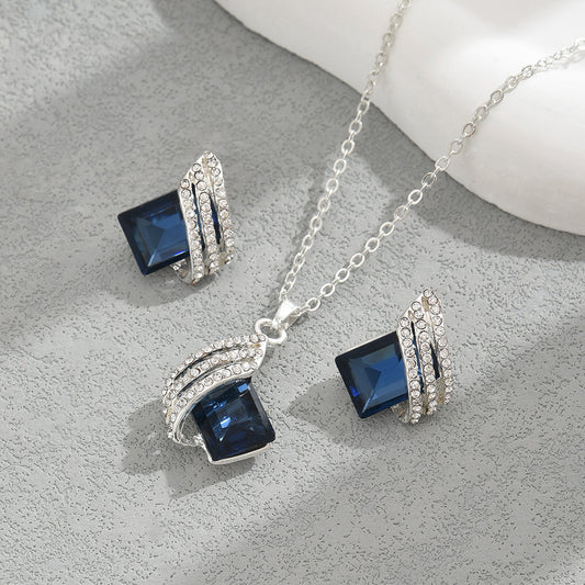 Sterling Silver Blue Inlaid crystal Necklace set SJP
