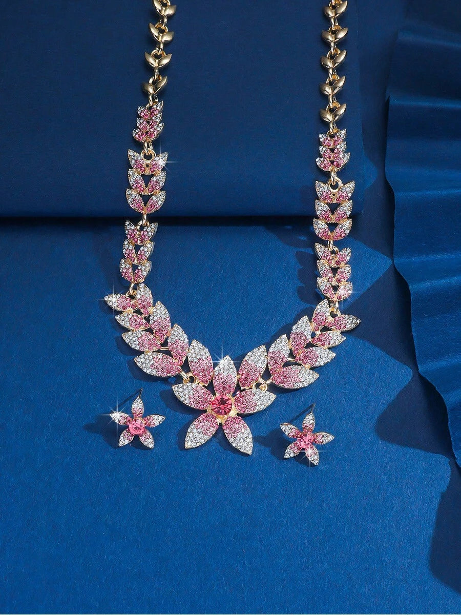 Peach Blossom Claw Chain Leaf Jewelry Set SJP