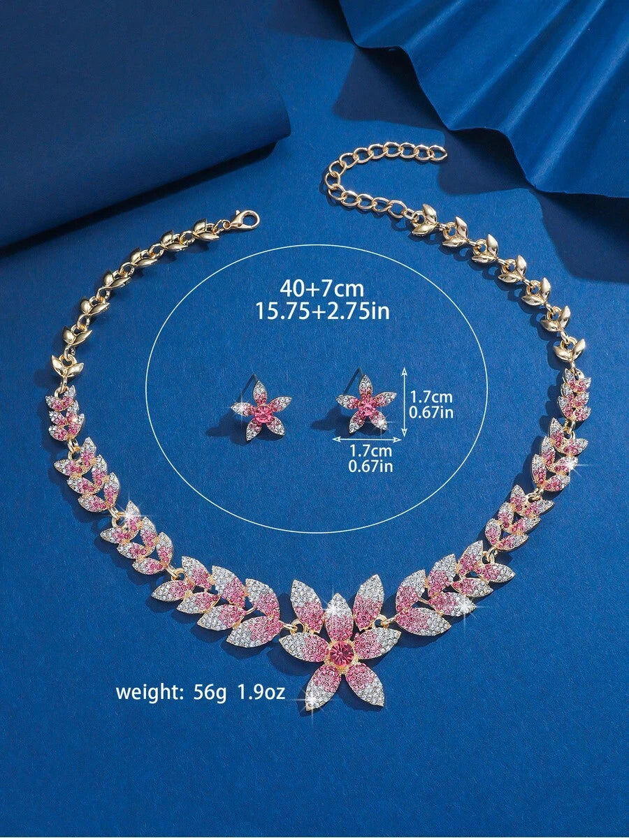 Peach Blossom Claw Chain Leaf Jewelry Set SJP