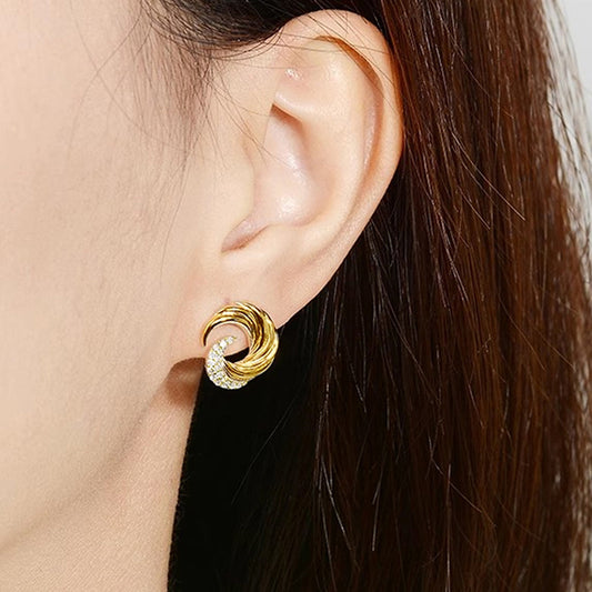 Micro zircon inlaid wave stud earring gold SJP