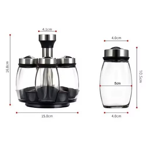 1pc Rotating Spice Jar Set Rack Glass Organizer - 6pcs