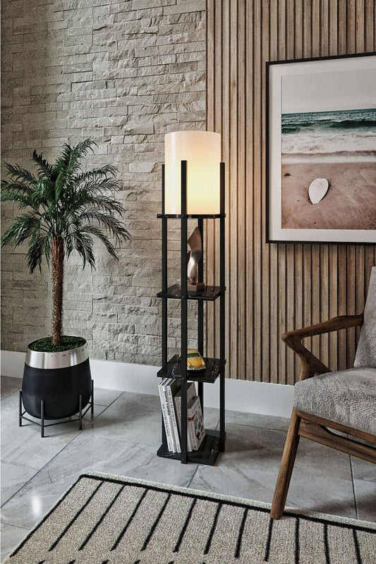 messerFloor Lamp with Decorative Shelf Black Marble Pattern Size: BLACK