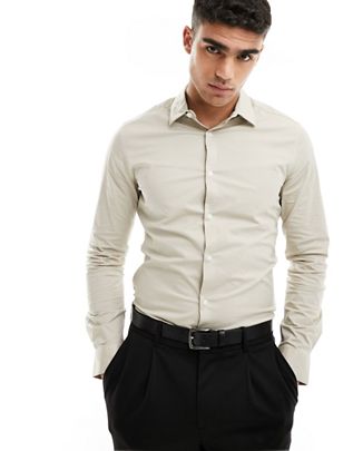 ASOS DESIGN skinny fit shirt in beige