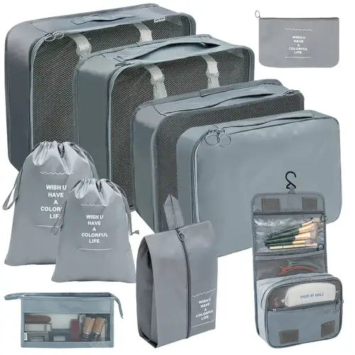 Shein 10pcs/1set Travel Organizer Bag, Toiletry Bag, Storage: Gray & Black