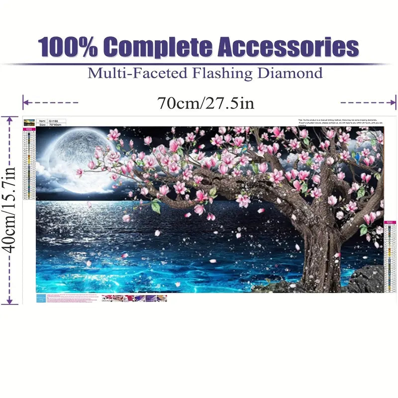 Lake Surface And Moon Artificial Diamond Painting Kits For Adults, DIY Large 5D Artificial Diamond Painting Landscape