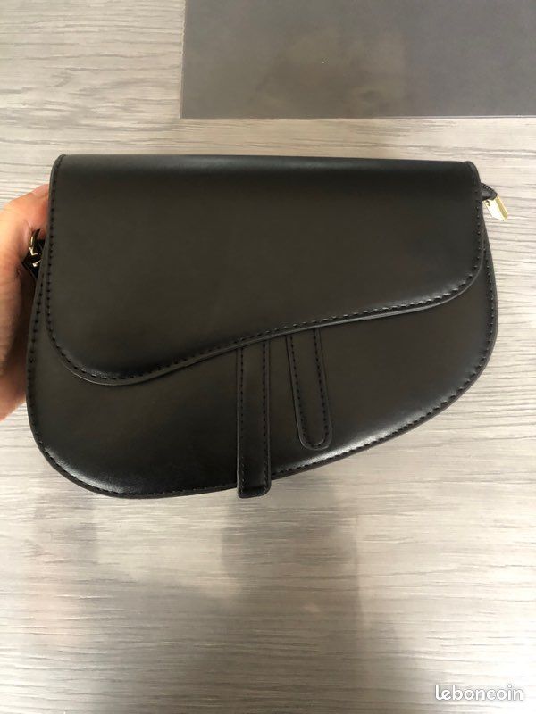 F&S Crossbody Flap Shoulder PU Leather Black Saddle Bag
