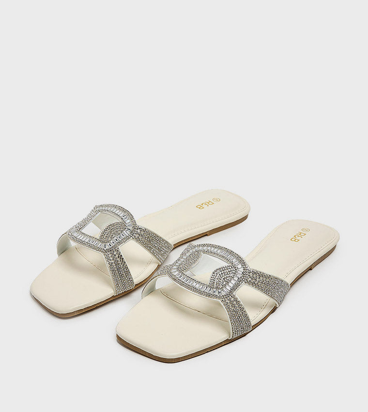 R&B Embellished Flat Sandals - Ivory