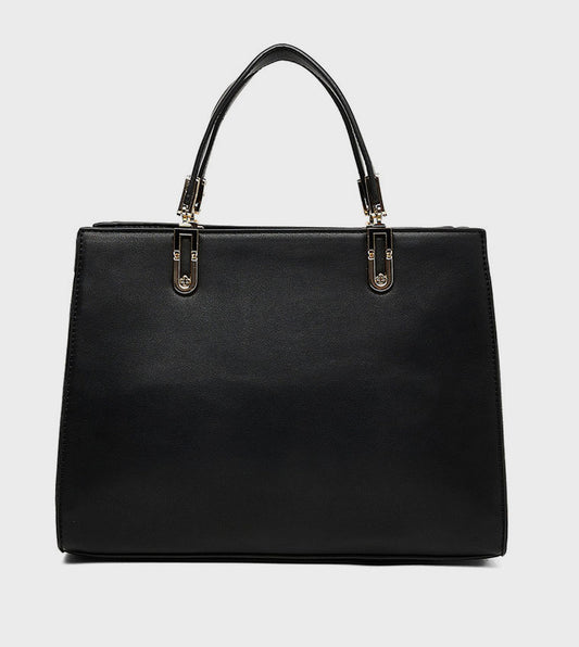 R&B Solid Satchel Black Bag: Large