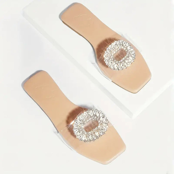 European rhinestone transparent women slippers-nude