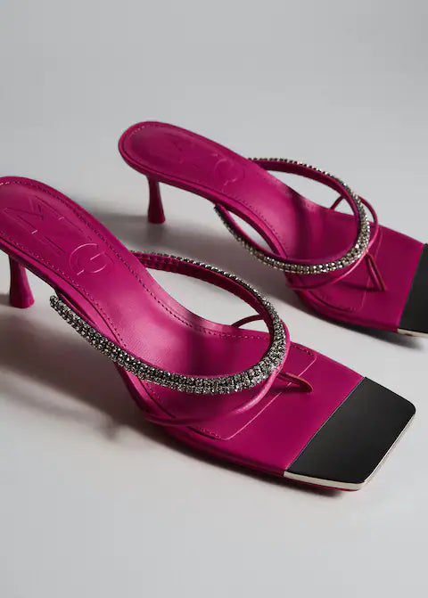 Mango Heeled sandal with strass strap - Fuchsia