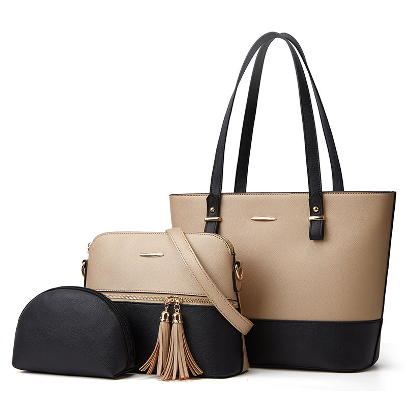 3 piece women fashionable handbag sets- Black and gold