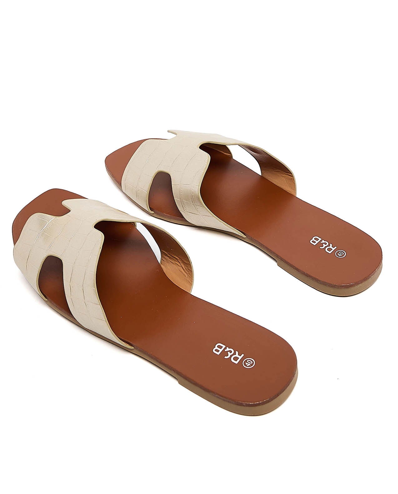 R&B Croc Textured Flat Sandals - Gold