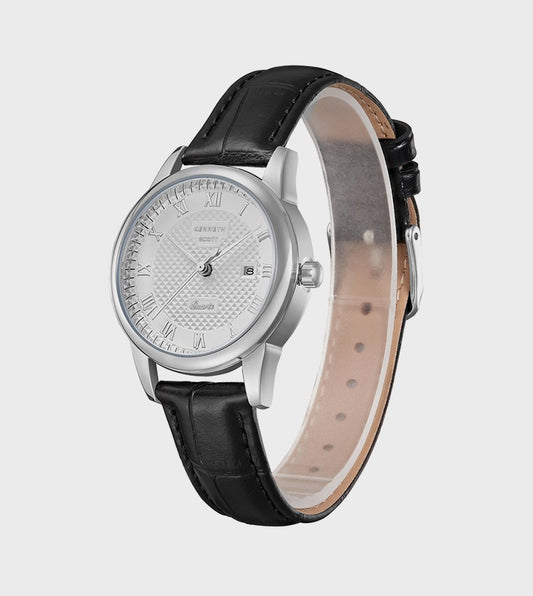 Kenneth Scott White Dial Analog Watch - Black