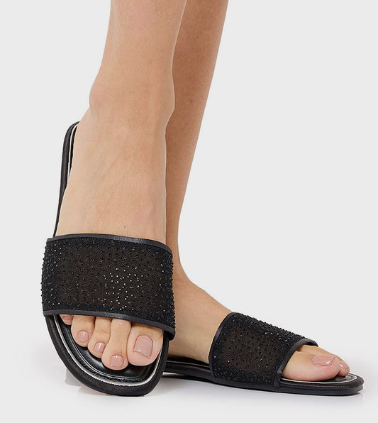 R&B Embellished Flat Sandals - Black