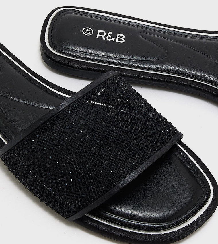 R&B Embellished Flat Sandals - Black