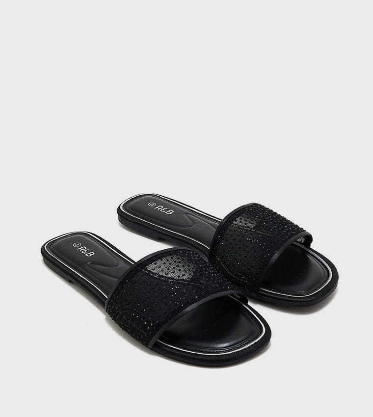 R&B Embellished Flat Sandals - Black