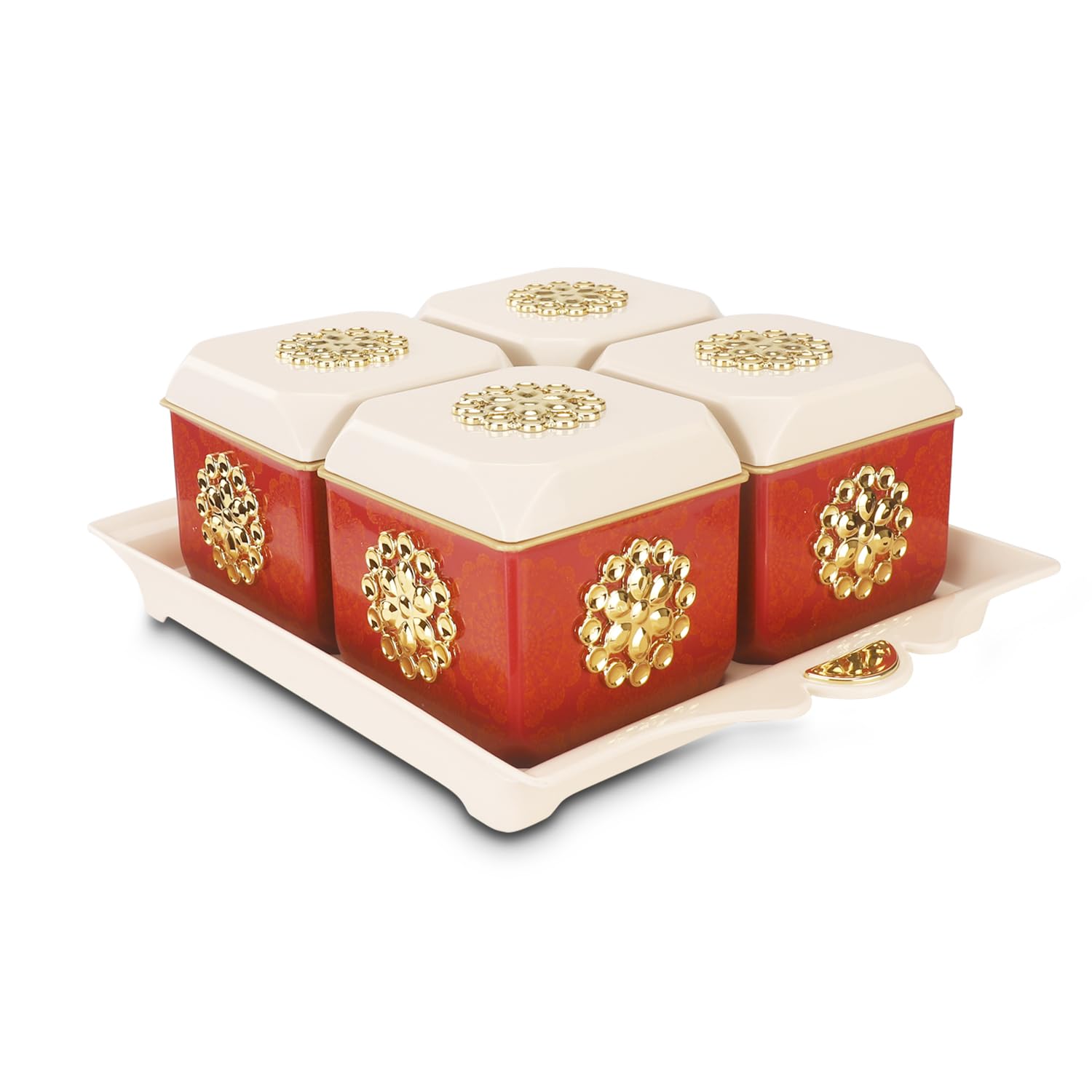 NAYASA Dry Fruit Tray with Leakproof Containers Florentine Brown