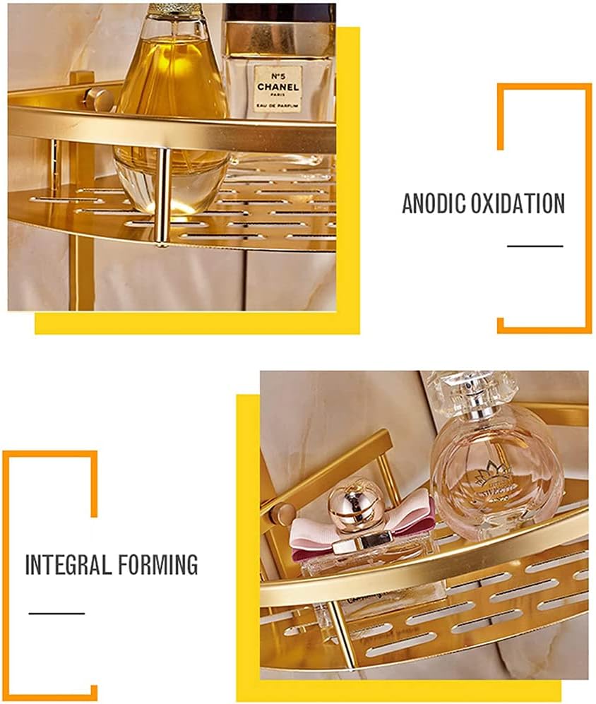 HomarKet 3-Tier Corner Shower Caddy Adhesive Bathroom Aluminum Ally Shelves Gold