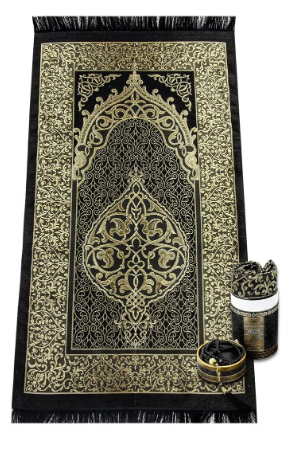 DubaiGallery Muslim Prayer Rug and Prayer Beads with Elegant Cylinder Gift Box