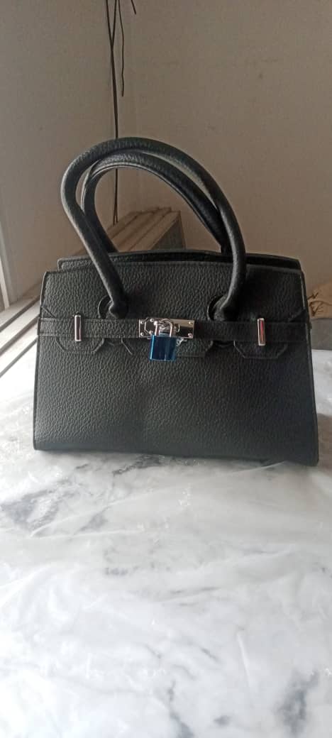 F&S Black Leather handbag with silver key design