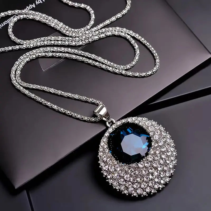Modern Pendant Crystal Azul Long Chain Necklace SJP