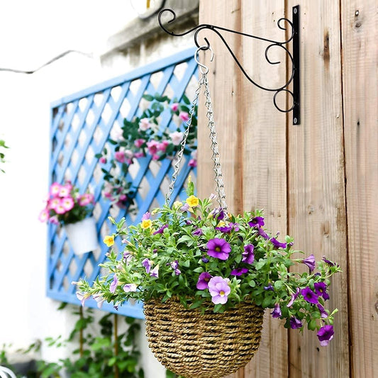 KSS 2Pcs Iron Plant Hanger Wall Hooks,Hanging Basket Brackets Wrought Iron Bracket for Lantern Planter Flower Hanger Fence (Black)