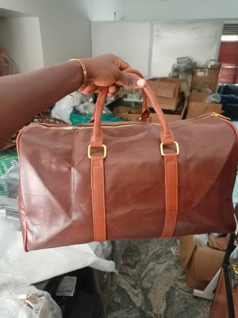 F&S Double Brown Leather Duffle Bag
