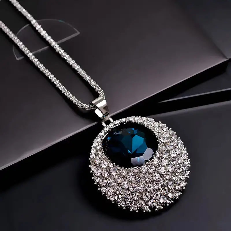 Modern Pendant Crystal Azul Long Chain Necklace SJP