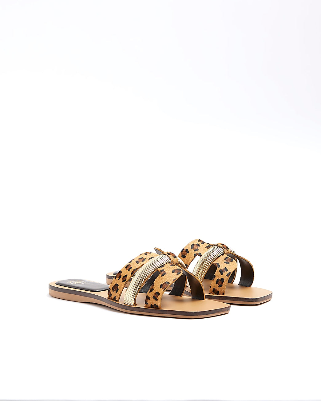 RIVER ISLAND BEIGE LEATHER LEOPARD PRINT FLAT SANDALS – Your Daily