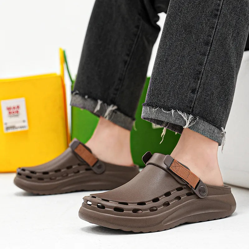 Summer men casual indoor and outdoor non slip sandals-44-45 brown