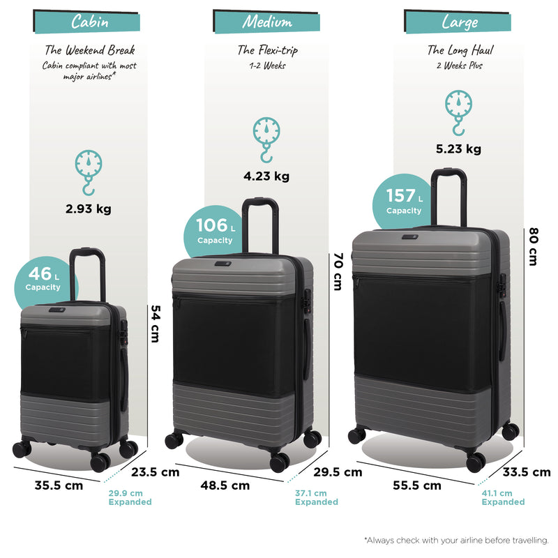 IT Luggage Hi Impakt Expandable Attuned - 3pc Set (Charcoal)