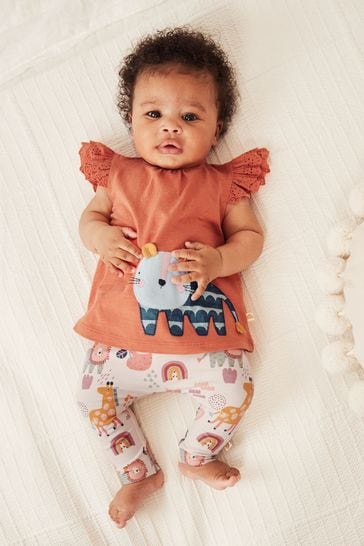 NEXT Rust Brown Cat 2 Piece Baby T-Shirt and Leggings Set