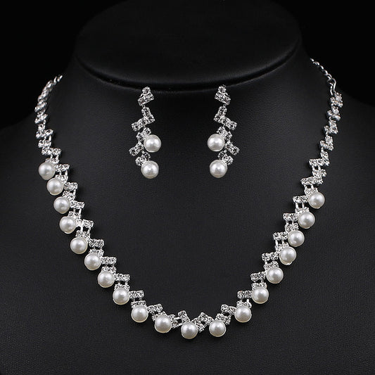 Cute dainty crystal pearl 2piece jewelry set SJP