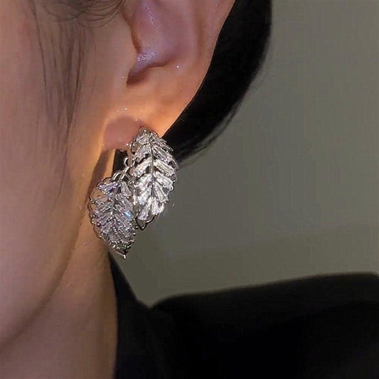 New Design Dual layer Super Sparkling Zicon Leaf Earring SJP