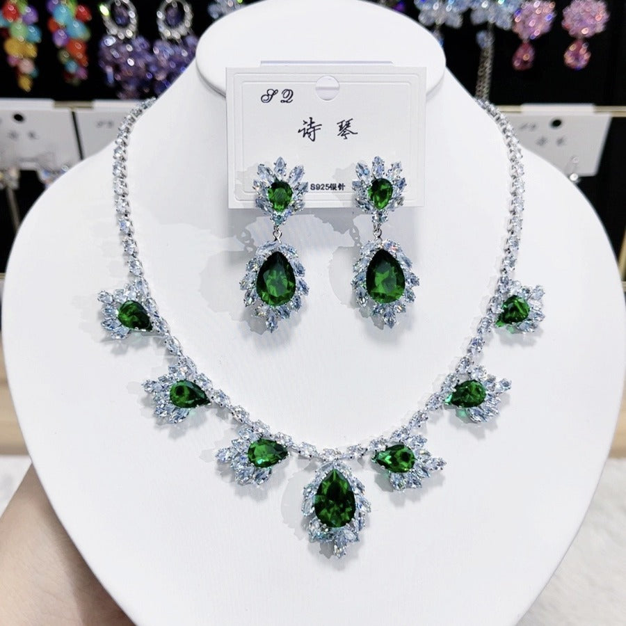 Emerald Tourmaline Zircon Bridal Jewelry Set SJP