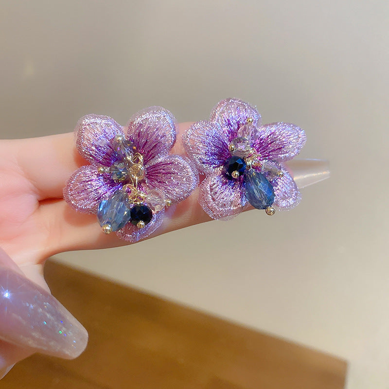 Purple Oriental hibiscus floral earring-SJP Design