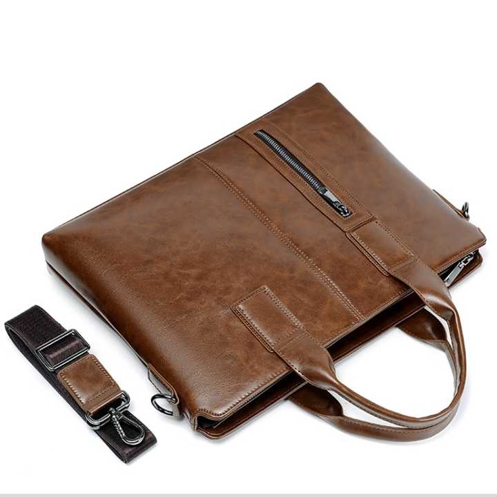 New Men design business briefcase computer leather crossbody bag- dark brown