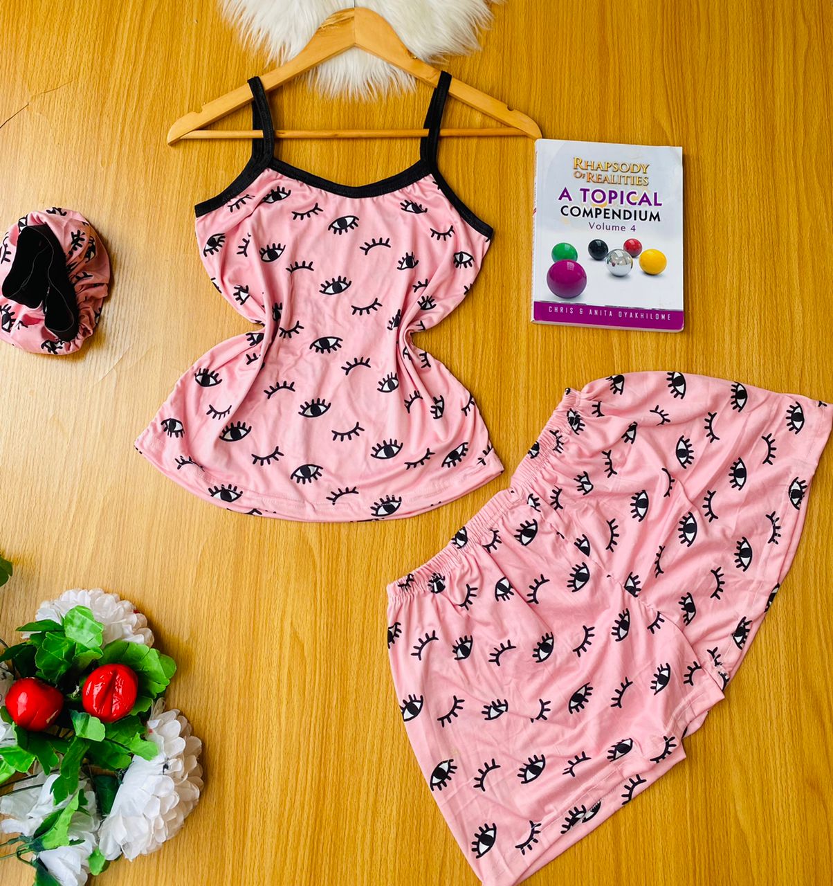 Underwear Hub 3 in 1 top, short & bonnet (pink with eye designs)